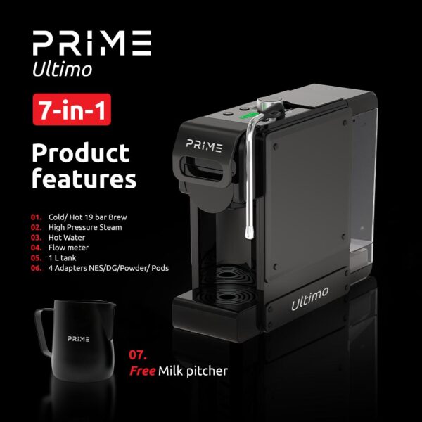 PRIME Ultimo  7 in 1 Multi-Capsule Coffee Machine, FREE Milk pitcher &  Mug - Image 6