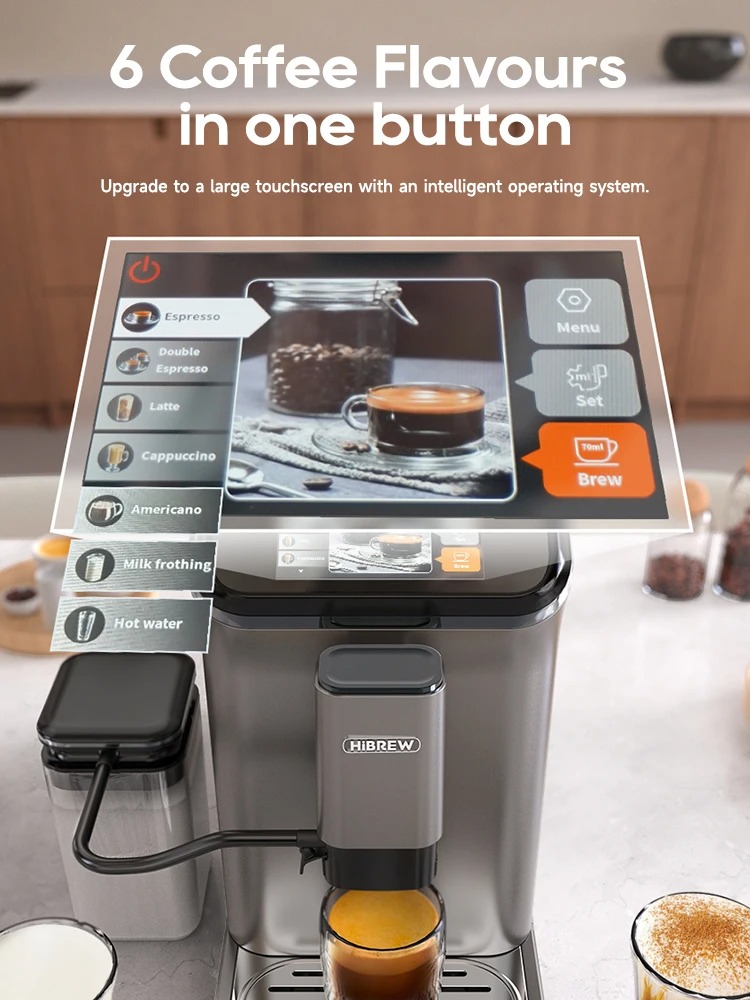 HiBREW Fully Automatic Espresso Machine Cappuccino Milk System 6 Coffee Varieties Intuitive Touch Display With Grinder H16 - Image 7