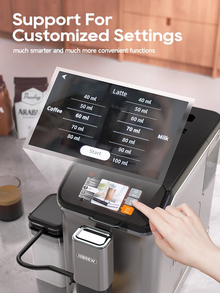 HiBREW Fully Automatic Espresso Machine Cappuccino Milk System 6 Coffee Varieties Intuitive Touch Display With Grinder H16 - Image 5